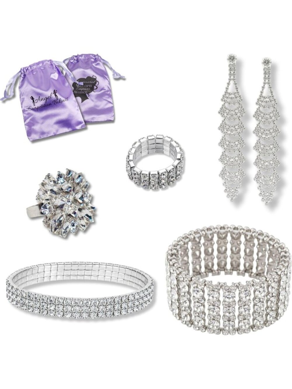 Sparkling Rhinestone Bodybuilding Jewelry Set - Chandelier Earrings, Bracelets